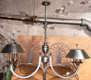 A Large Vintage Brushed Steel Chandelier