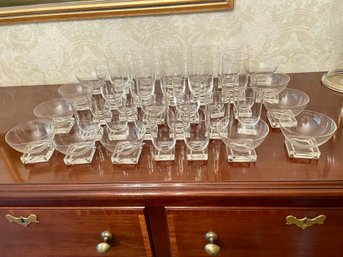 Vintage 1930s Art Deco Libbey Knickerbocker Square Base 35 Piece Glassware Set