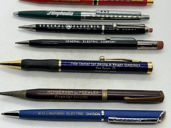 7 Vintage Advertising Pens And Mechanical Pencils- General Electric, Bridgeport Fire Department, Raybestos