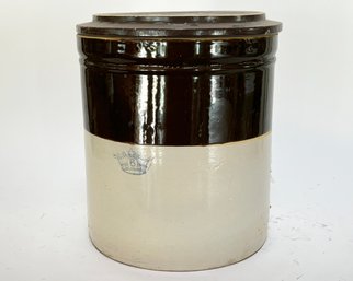 A Large Antique Lidded 6 Gallon Crock