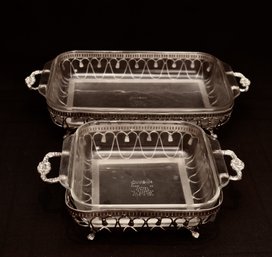 Pair Of  Vintage Pyrex Casserole Dishes With Ornate Stainless Steel Trays