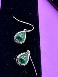 Sterling Silver & Green Glass Earrings