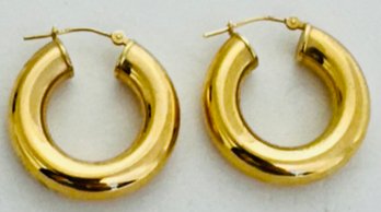 PRETTY 14K GOLD ROUND TUBE FORM EARRINGS