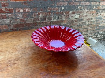 Beautiful Red Ridged Serving Bowl By Deatis Made In Portugal