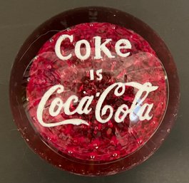 Vintage Quality Glass Paperweight - COKE Is Coca-Cola - Bubbles - 3 X 3 X 2.5 H - Soda Pop Collectable