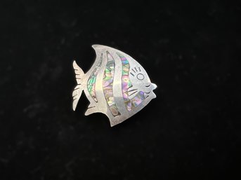 Sterling & Abalone Angel Fish Pin Signed MR Mexico