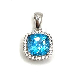 Beautiful Vintage Sterling Silver Blue Gemstone With Clear Tiny Stones Pendant