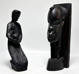 A Pair Of Hand Carved African Ebony Sculptures