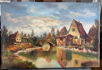 Oil On Canvas Of Village