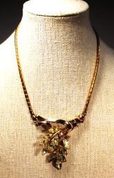 VITNAGE GOLD TONE CANARY YELLOW RHINESTONE SIGNED TRIFARI NECKLACE