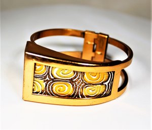 Fabulous Signed Renoir Matisse Enamel On Copper Hinged Cuff Bracelet MCM