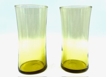 Pair Of MCM Style Hand-blown Sleek Cylinder Vases
