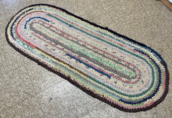 Vintage Handmade Long Oval Rag Rug