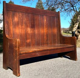 A Highly Unusual Early Gustav Stickley Large High Back Hall Bench - Signed