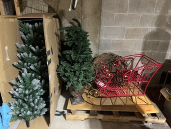 FAUX CHRISTMAS TREES, SLEIGH, AND MORE