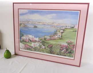 Lavender Pink Framed Print Titled 'Hamilton Harbour From MIzzentop, Bermuda' By Carol Holding, Artist Signed