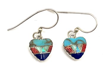 Beautiful Vintage Sterling Silver Inlay Heart Earrings