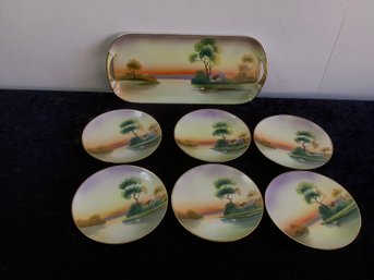 Vintage Noritake Hand Painted Cottage Lake Scene China Set