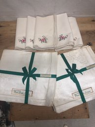 12 Pure Irish Linen Napkins & 5 Hand Embroidered Napkins