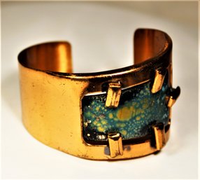 Matisse Copper Cuff Bracelet Having Enamel Panel About 2 1/2' Diameter