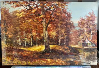 Oil On Canvas Fall Scene Signed Lewis