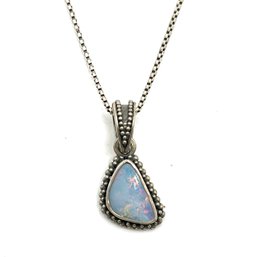 Vintage Italian Sterling Silver Chain With Opal Color Inlay Pendant