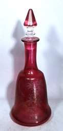 Cranberry Flash Glass Tall Decanter Having Etched Pattern