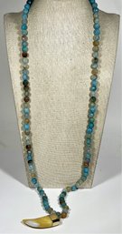 Nieman Marcus Dyed Hard Stone Beaded Necklace Having 'tooth' Formed Pendant