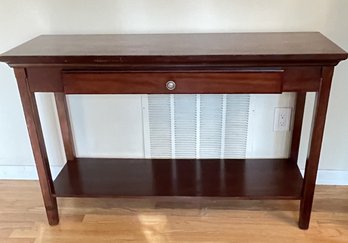 Sleek Brown Sofa Table With Drawer And Lower Shelf