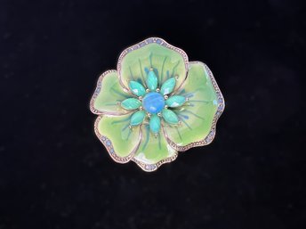 Vintage Liz Claiborne Green Enamel Flower Brooch