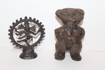 Very Unique 2 Items Group Mythological Beings - Precolumbian Miniature - Lord Shiva