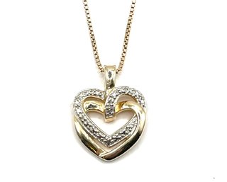 Vintage Italian Sterling Silver Vermeil Chain With Double Heart Shaped Clear Stones Vermeil Pendant