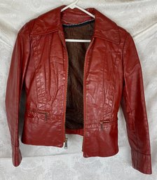 Vintage Red Leather Jacket With Zip Out Liner