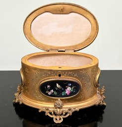 A 19th Century Continental Gilt Bronze And Porcelain Pietra Dura Jewelry Box