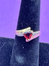 10K Yellow Gold Garnet & Diamond Ring