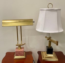 Pair Of Useful Brass And Marble Lamps