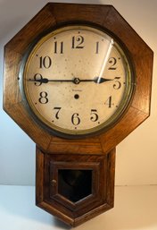 Antique Waterbury Clock Co. Schoolhouse Regulator Short Drop Clock