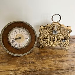 A Charming Desk Set- Clock And Letter Holder