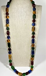Interesting Molded Glass Beaded Necklace Vintage Having Gold Tone Clasp