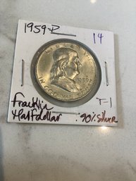 1959 P Franklin Half Dollar .90 Silver 195