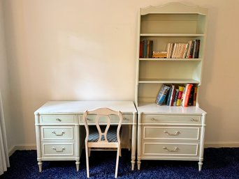 1960s Thomasville Pale Mint Green Desk, Hutch & Chair