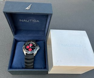 NOS Never Worn Men's Nautica Watch #WR50M Silicone Band Original Box & Instruction Booklet UNTESTED