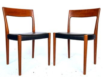 A Pair Of Vintage Danish Modern Teak And Leatherette Side Chairs, Model 77 By Niels Otto Mller