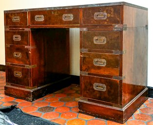 A Vintage Campaign Desk With Leather Top - Possibly John Widdicomb