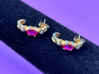 Sterling Silver And Synthetic Ruby Earrings