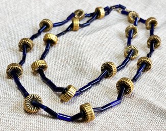 An Art Glass And Brass Necklace, C. 1950's