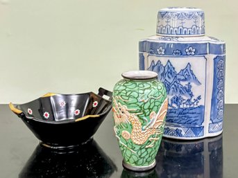 A Vintage Japanese Moriage Bud Vase And More Asian Ceramics