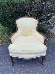 Vintage Yellow Damask Upholstered Bergere Armchair