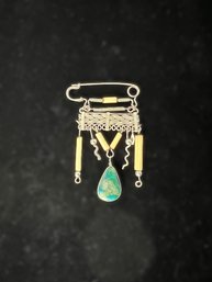 Pin With Dangling Azurite Pendant