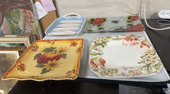 222 Fifth Ellis Dinner Plate, Pumpkin & Sunflowers Plate, Corn Tray, Pumpkin Plate & Dansk Pieces DS-C4